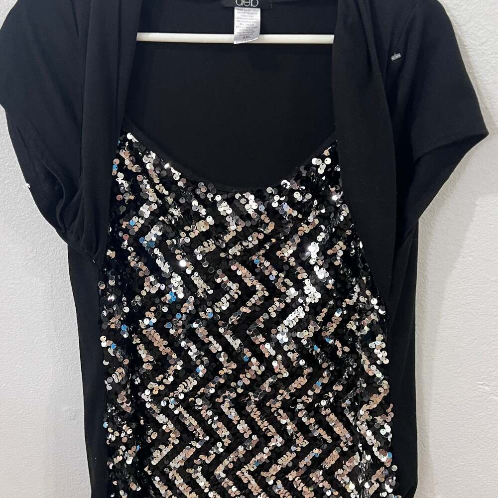 Deb Black and Silver Chevron Sequin Halter Crop Top